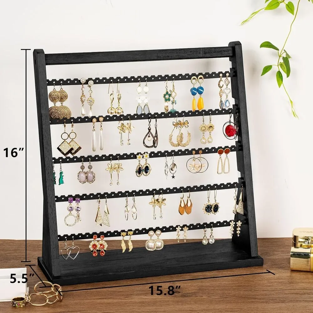 Earring Organizer Women Wood 5 Layer Display Stand Rustic Jewelry Holder Rack